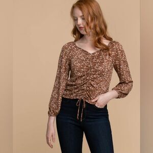 Ripe Long Sleeve Ruched Front Lightly-ribbed V-neck Women's Size XXL Top